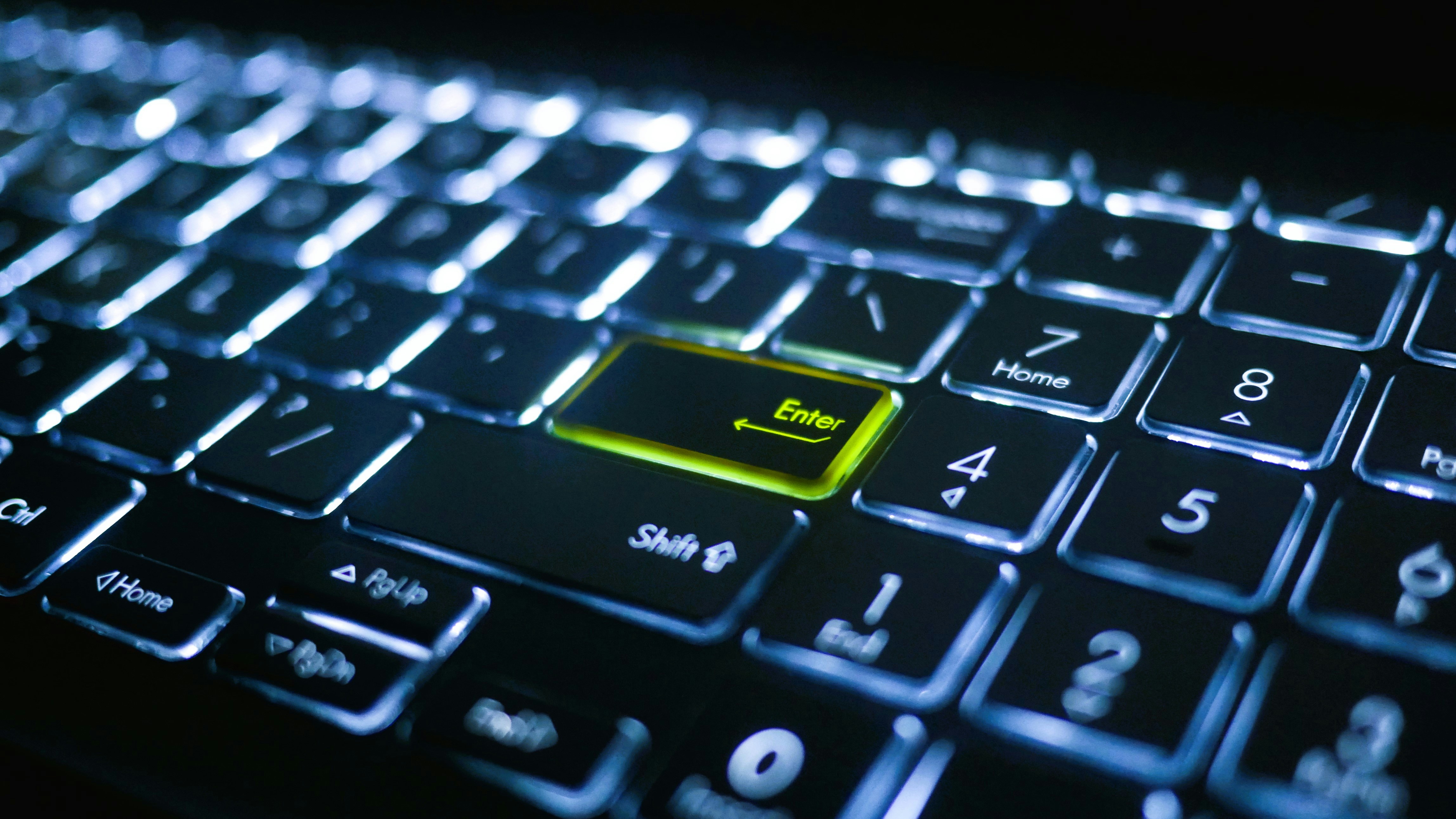 Glowing keyboard — professional web content writing in action
